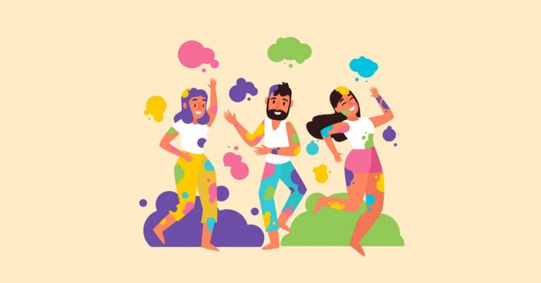 Illustration de personnes entourées de couleurs vives pour symboliser les vibrations émotionnelles et l’équilibre énergétique grâce aux couleurs.